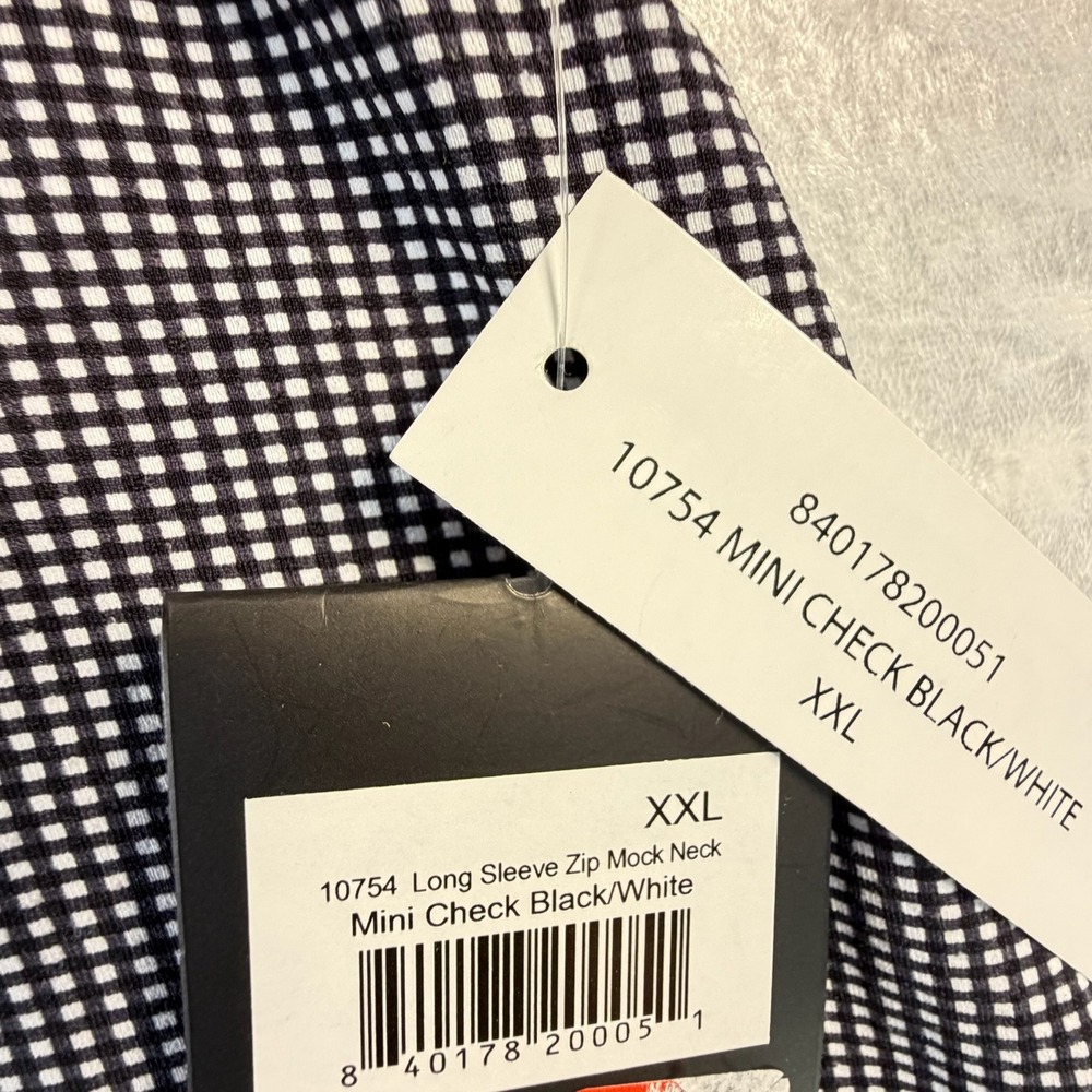 IBKUL Zip Mock Neck Top Women XXL Black White NWT Mini Check Icefil 10754 - Picture 3 of 10